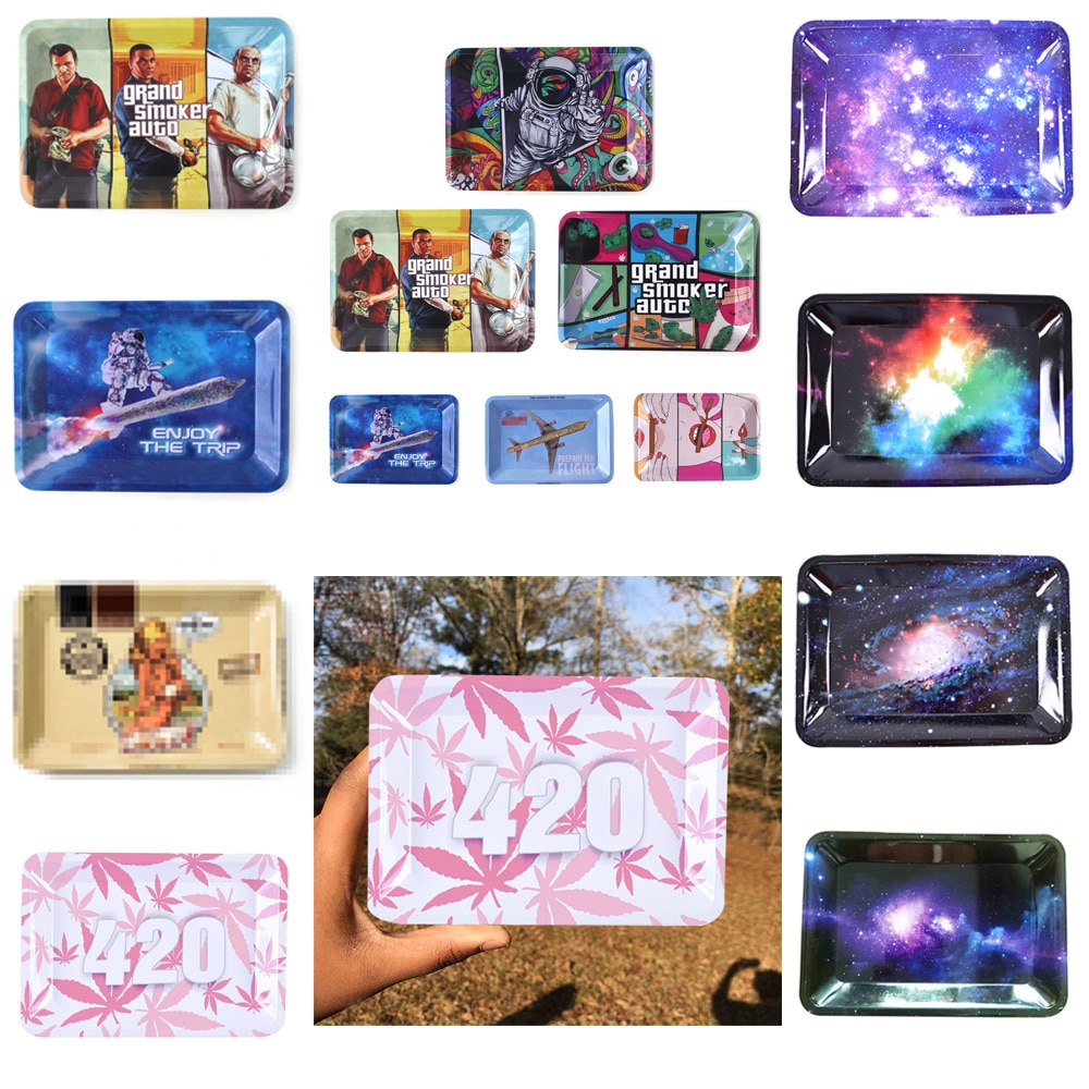 180 125mm Metal Rolling Trays Cartoon Patterns Tobacco Cigarette Tool Operation Plate Pink Girls Astronaut Pattern - Rolling Tray Shop