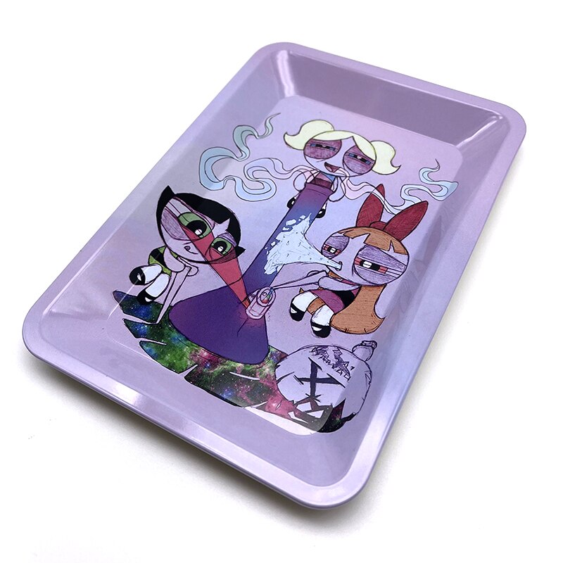 180 125mm Metal Smoke Rolling Tray Tobacco Herb Plate Trays Pink Girly Cartoon Print Smoking Accessories 1 - Rolling Tray Shop