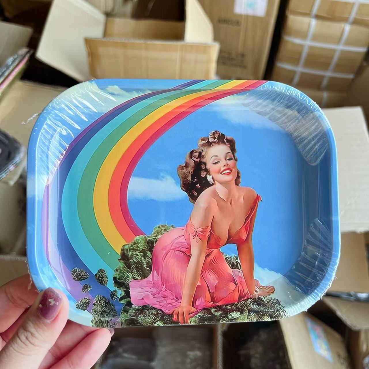2022 NEW Rainbow Sexy Women Rolling Tray 180 140 MM DIY Smoke Roller Tray For Tobacco - Rolling Tray Shop