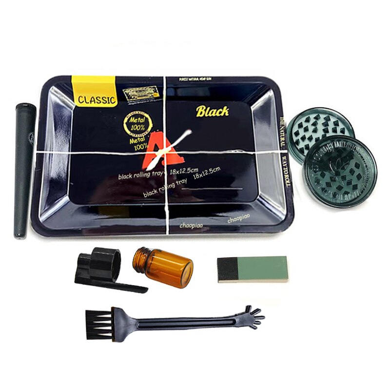 BLACK Rolling Tray for Tobacco KIT Tinplate Tray Plastic Grinder Kit for Men and Women Gift 1 - Rolling Tray Shop
