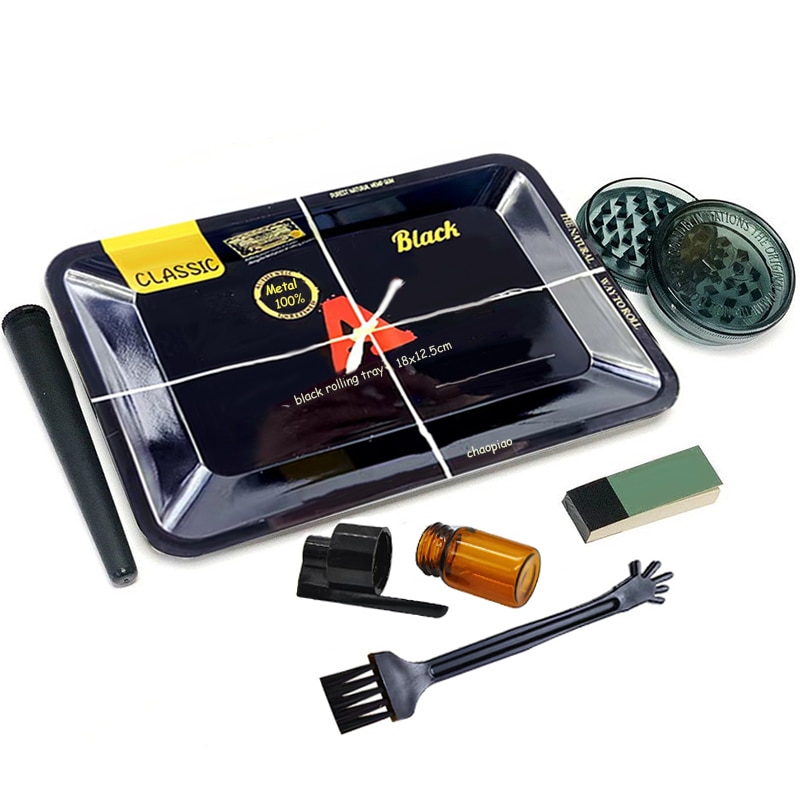 BLACK Rolling Tray for Tobacco KIT Tinplate Tray Plastic Grinder Kit for Men and Women Gift - Rolling Tray Shop